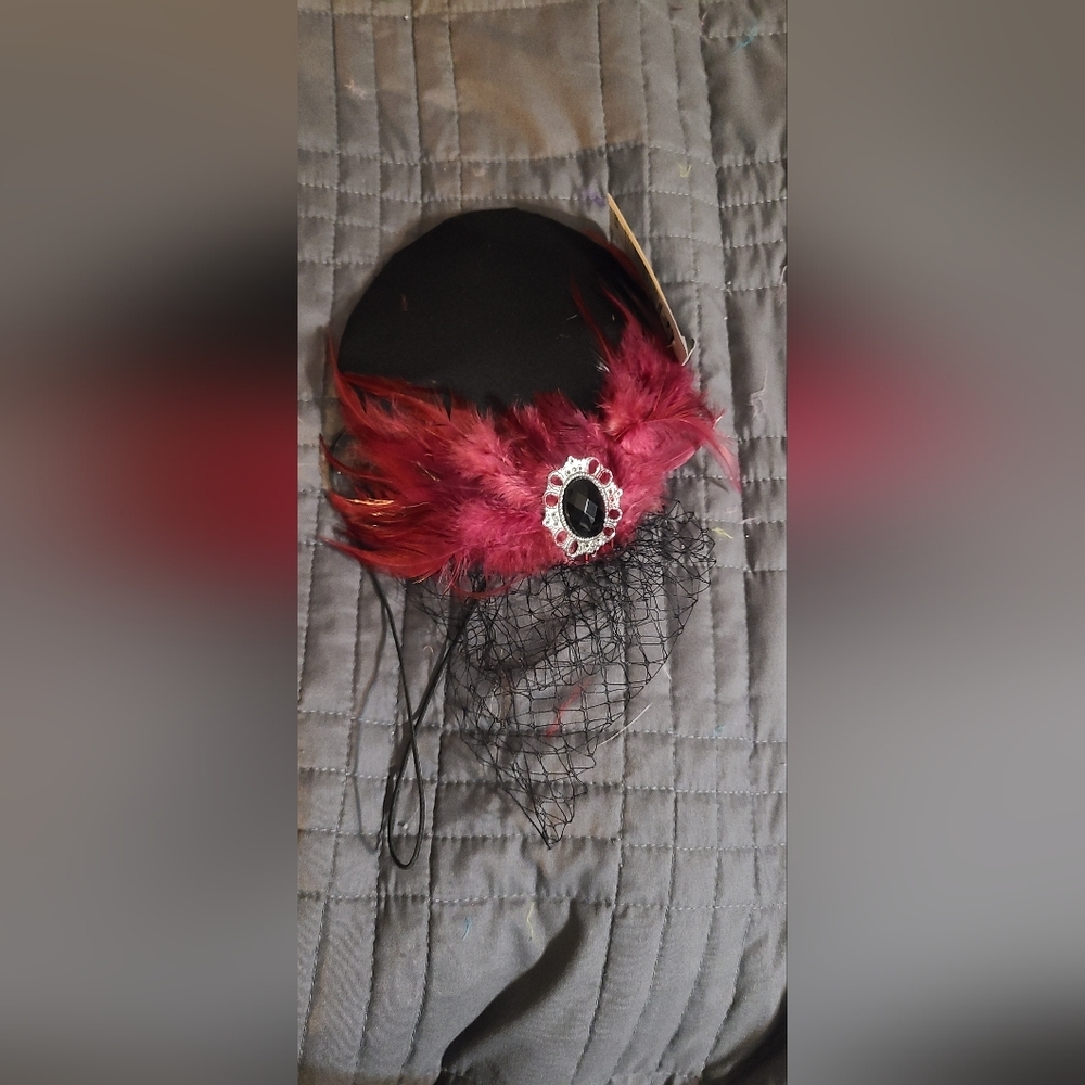 Hot Topic Black and Red Feathered Hat